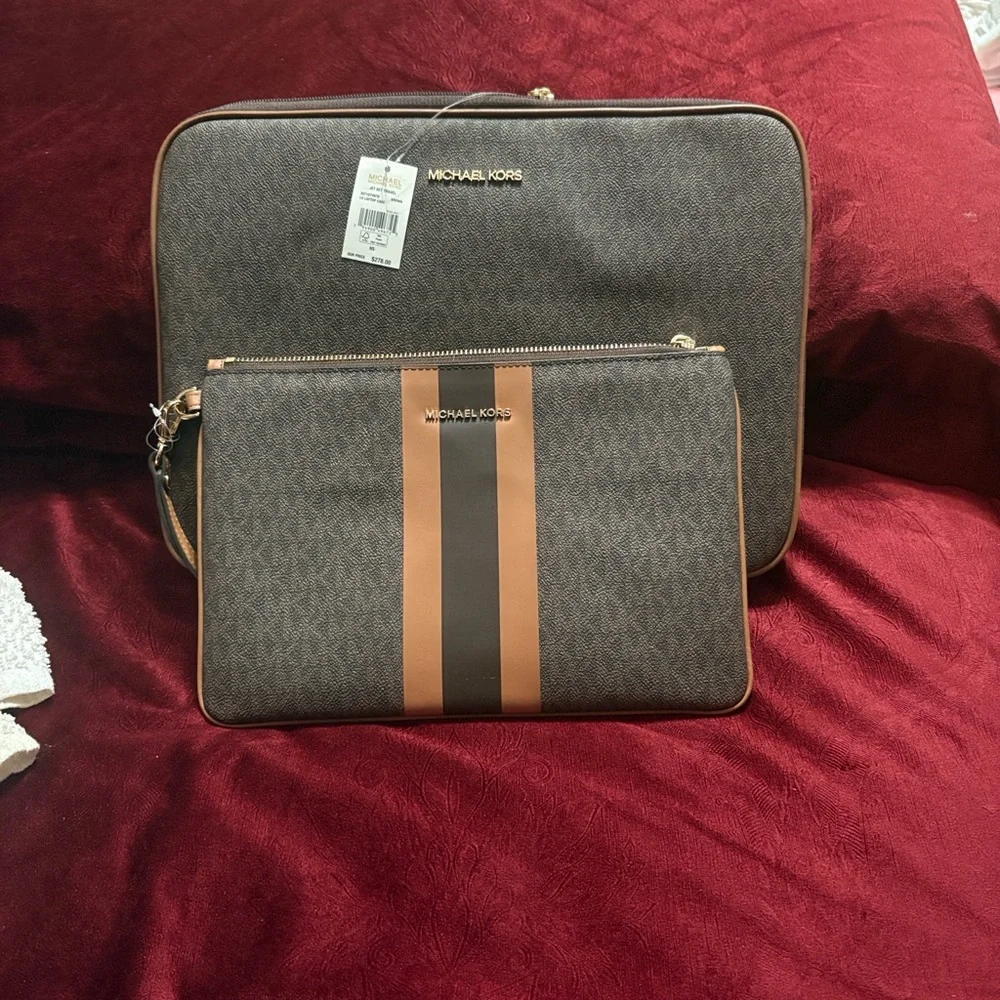 Michael Kors Black and Brown Men's Laptop Bag Set